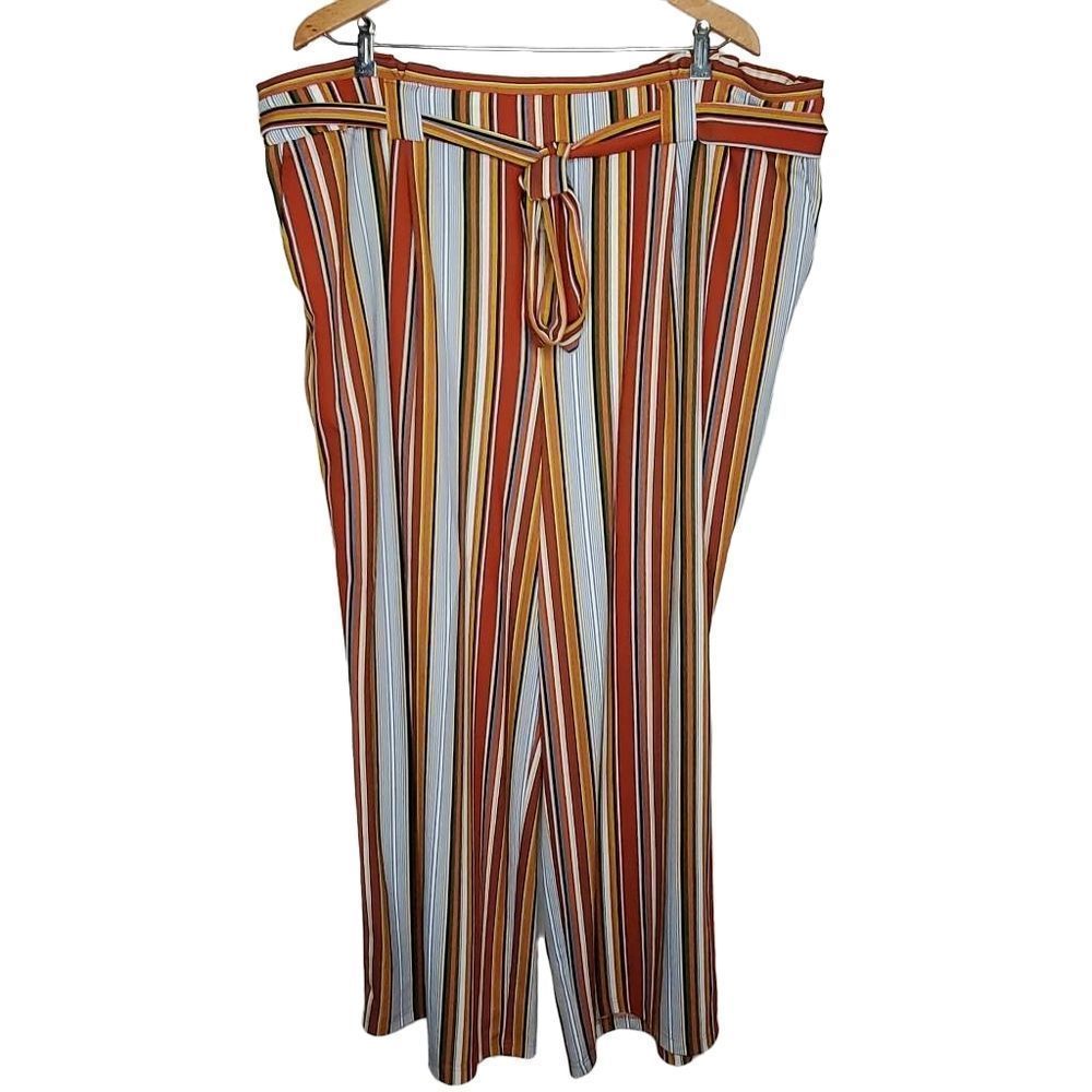 Cato Est 1946 Red Blue Flattering Striped Wide Leg Paperbag Waist Pants Size 4X